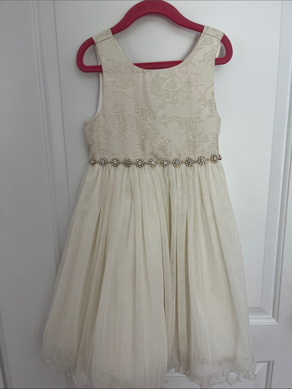 Ivory Floral Lace & Tulle Girls' Party Dress with Jewel Waist size 6x